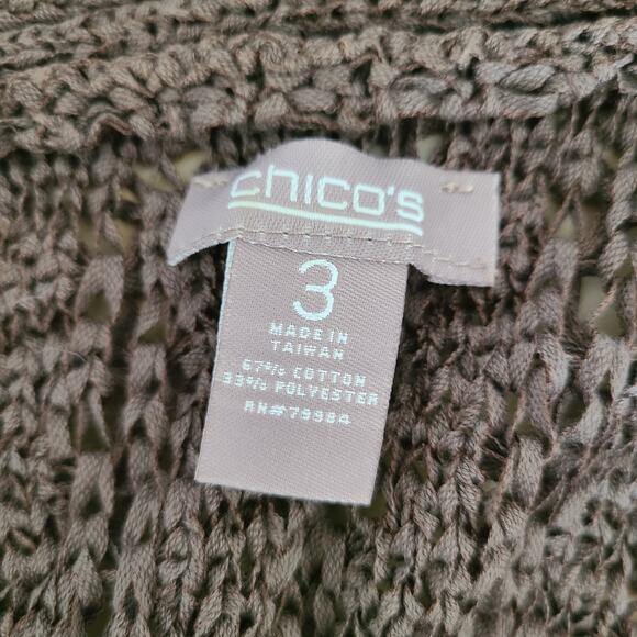 Chico's Long Open Front Cardigan Sweater Sz 3 / Large Taupe Short Sleeves - Picture 8 of 9